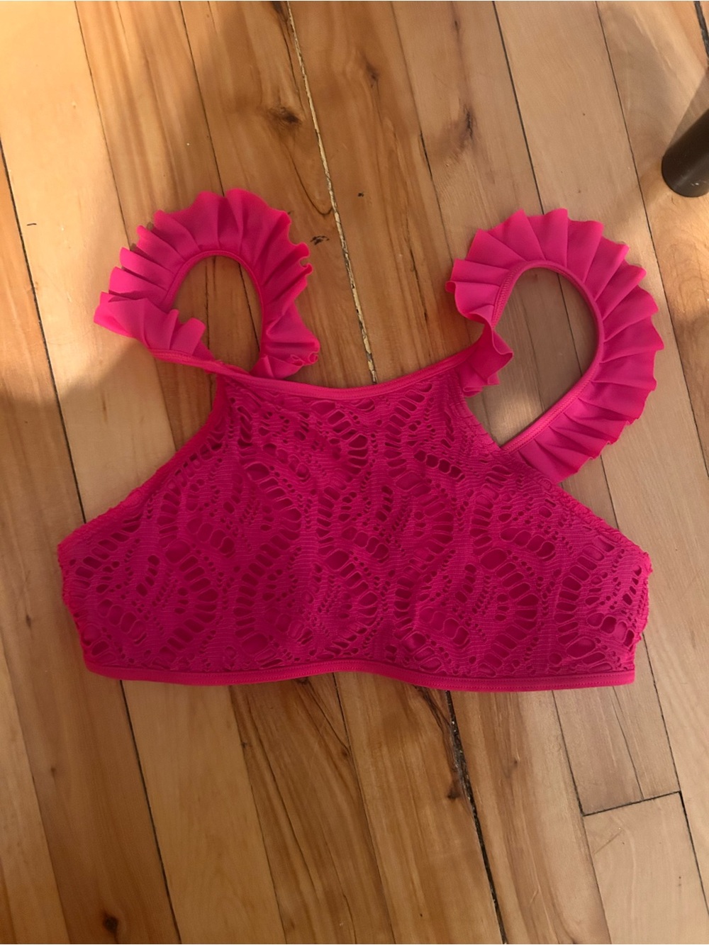 aerie Hot Pink Lace Ruffle Strap Swim Top